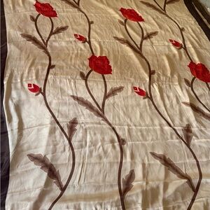 Floral Red & Brown Vine Print Curtain Panel